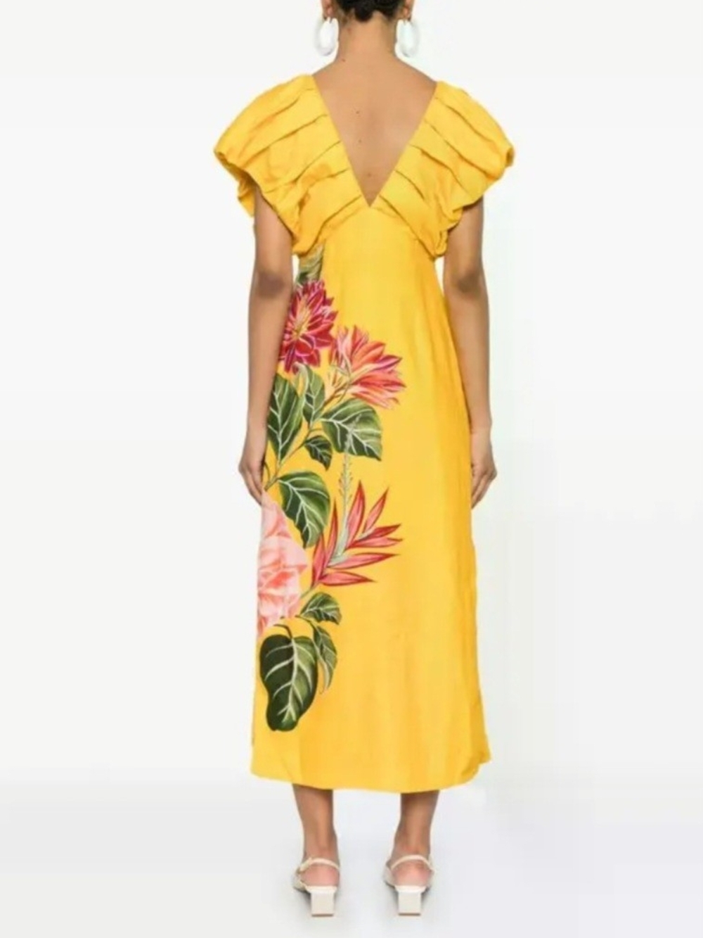 FARM Rio Yellow Tropical-Print Ruffle-Shoulder Midi Dress - Picture 3 of 4